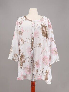 HABITAT 100% Linen Floral Button Front Tunic Shirt Size XL